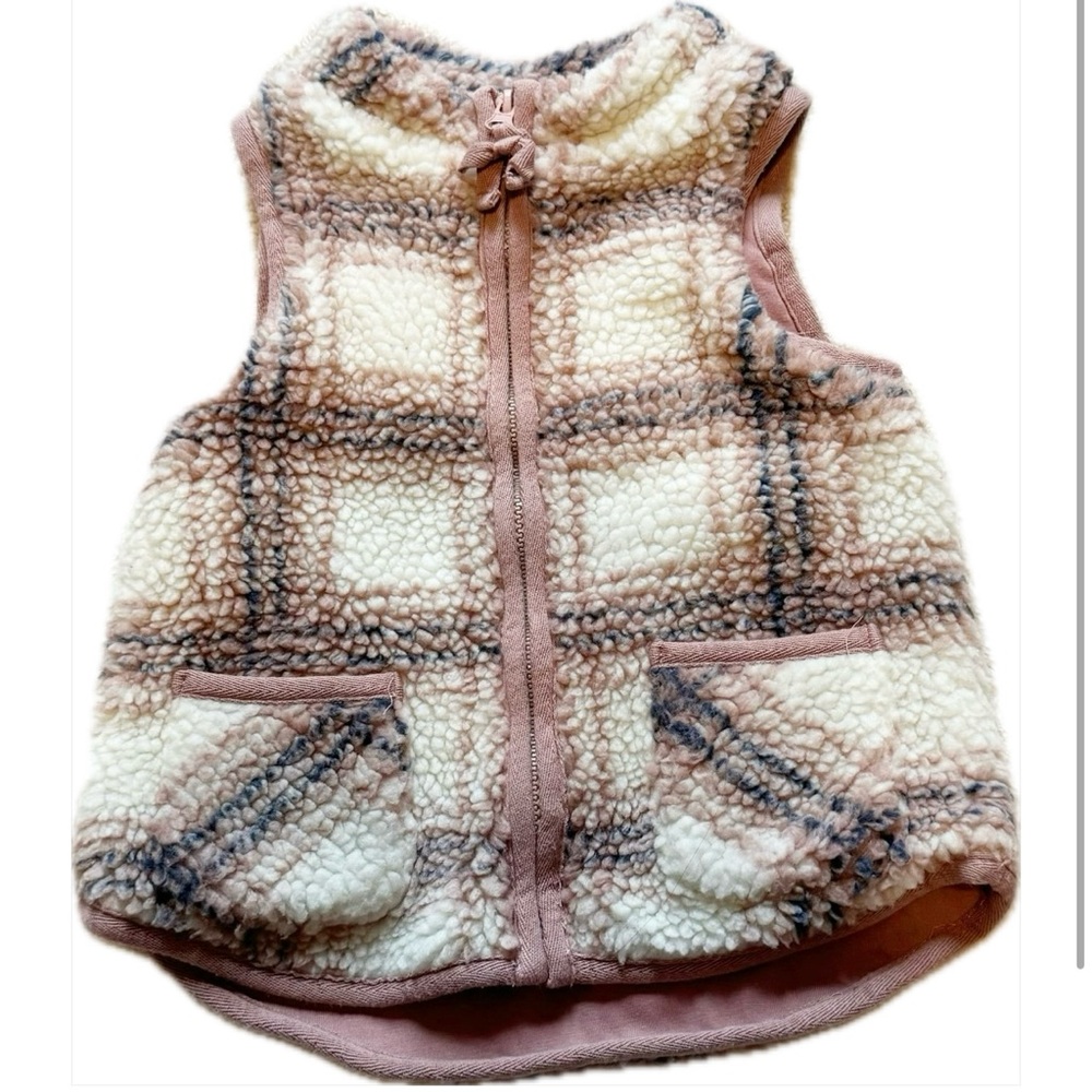 Max Studio Kids Plaid Vest - Pink and Cream